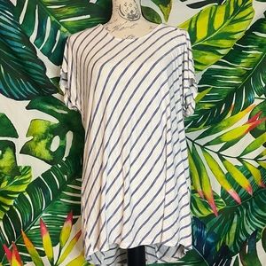 EUC Chico’s 1 Crossback White Blue Striped Spring Summer Beach Nautical Tunic